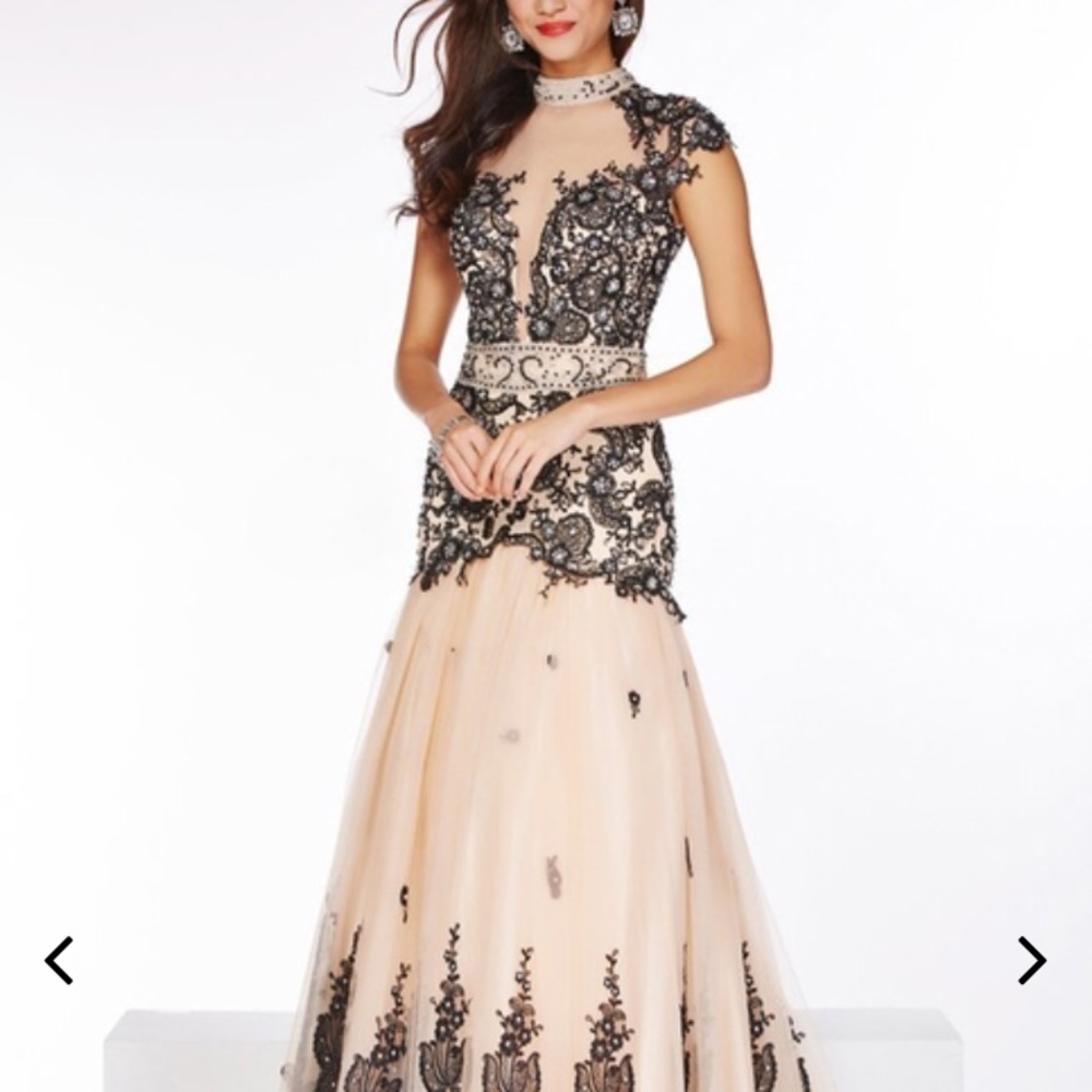 angela and alison 51017. Black and nude lace dress